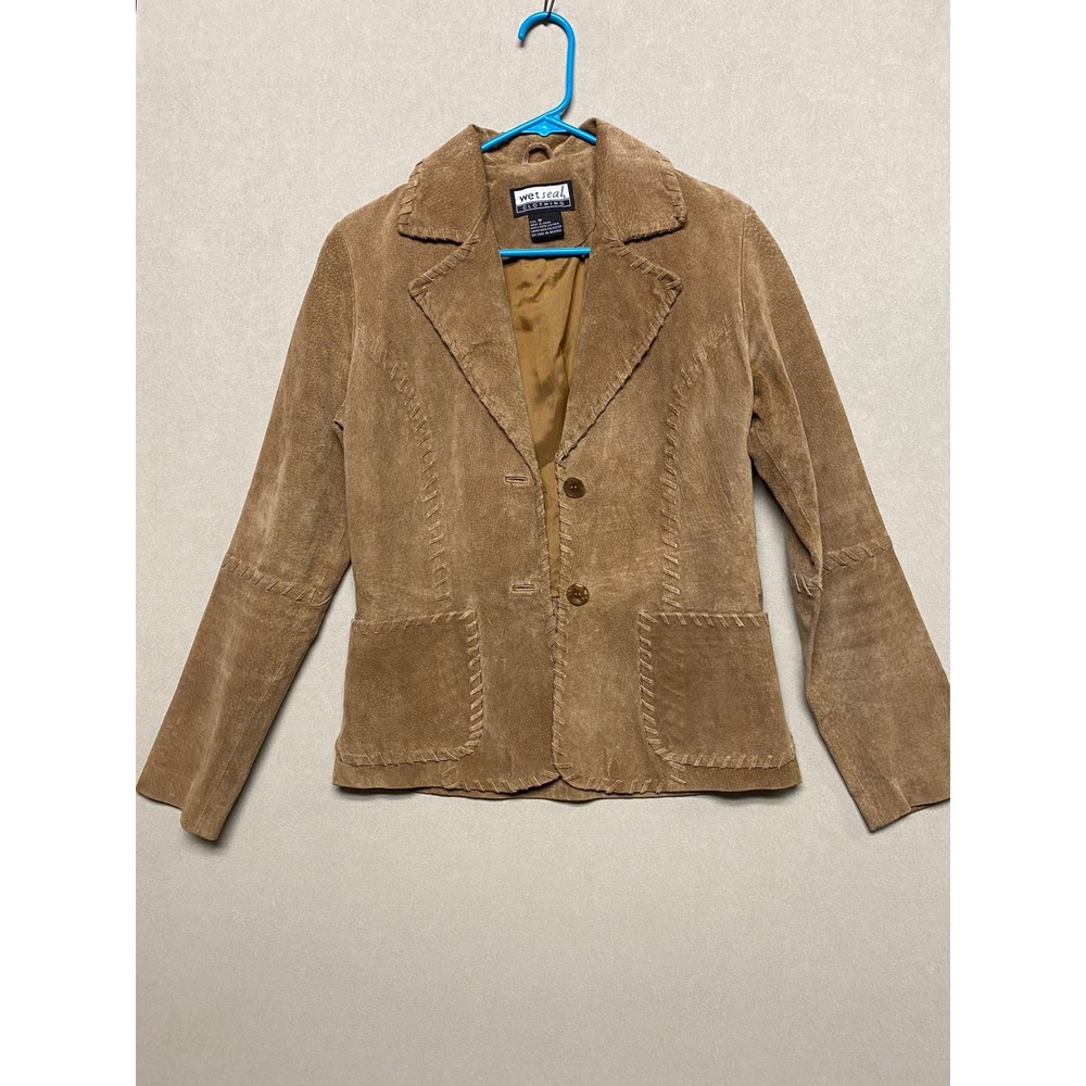 Wet Seal Vintage Tan Suede Leather Whipstitch Western Blazer Jacket Women Medium